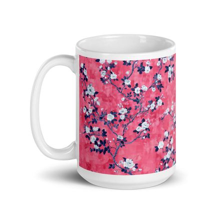 Beauchamp Blue and Pink Floral Toile Mug 15 oz