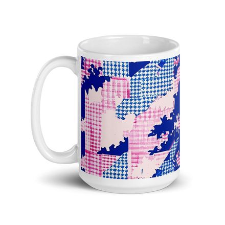 Pink and Blue Tweed Print Mug 15 oz 