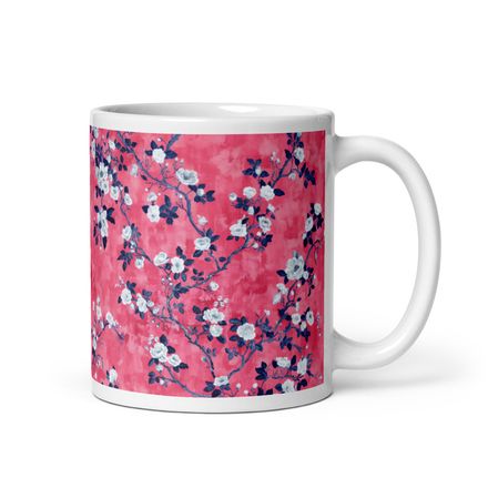 Beauchamp Blue and Pink Floral Toile Mug 11 oz