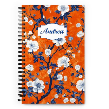 Beauchamp Blue and Orange Personalized Floral Toile Spiral Notebook