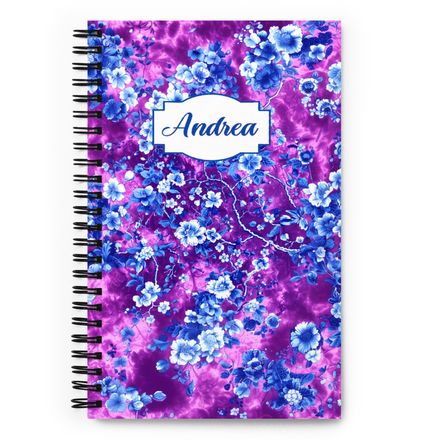 Beauchamp Blue and Purple Personalized Floral Toile Spiral Notebook
