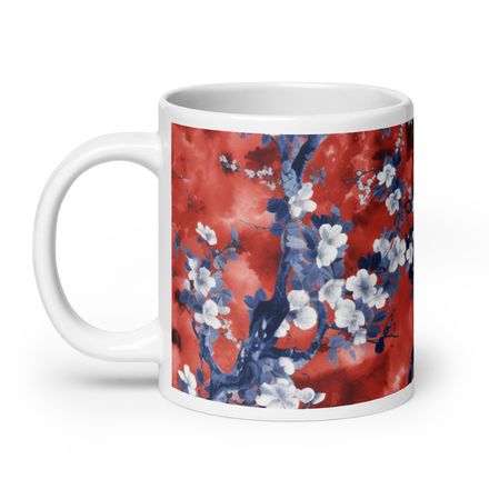 Beauchamp Blue and Red Floral Toile Mug 20 oz