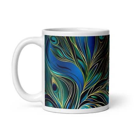 Blue and Green Peacock Mug 11 oz 