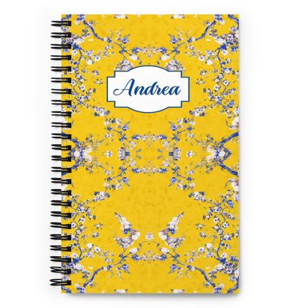 Beauchamp Blue and Yellow Personalized Floral Toile Spiral Notebook