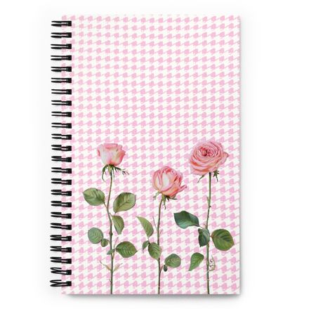 Winstead Pink Houndstooth and Roses Spiral Notebook