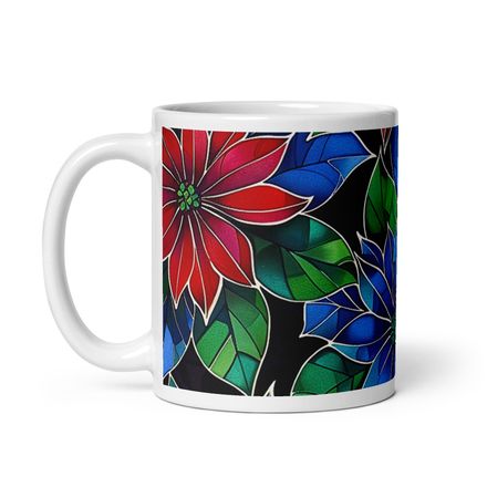 Red and Blue Christmas Poinsettia Mug 11 oz 