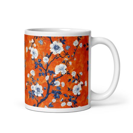 Beauchamp Blue and Rust Floral Toile Mug 11 oz