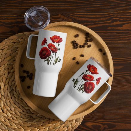 Four Poppies Travel Mug With Handle