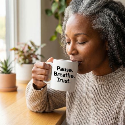 Pause. Breathe. Trust. Mug | Scan QR Code for Daily Biblical Encouragement