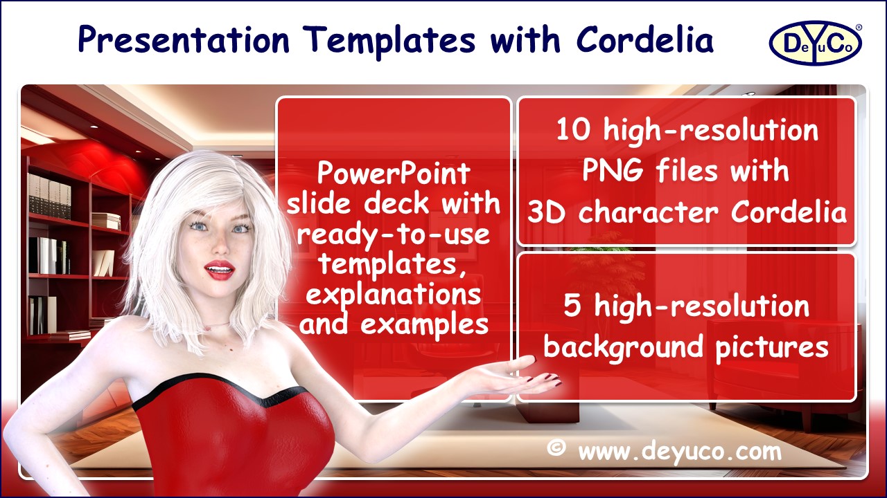 Create awesome business presentations with high-resolution 3D character Cordelia