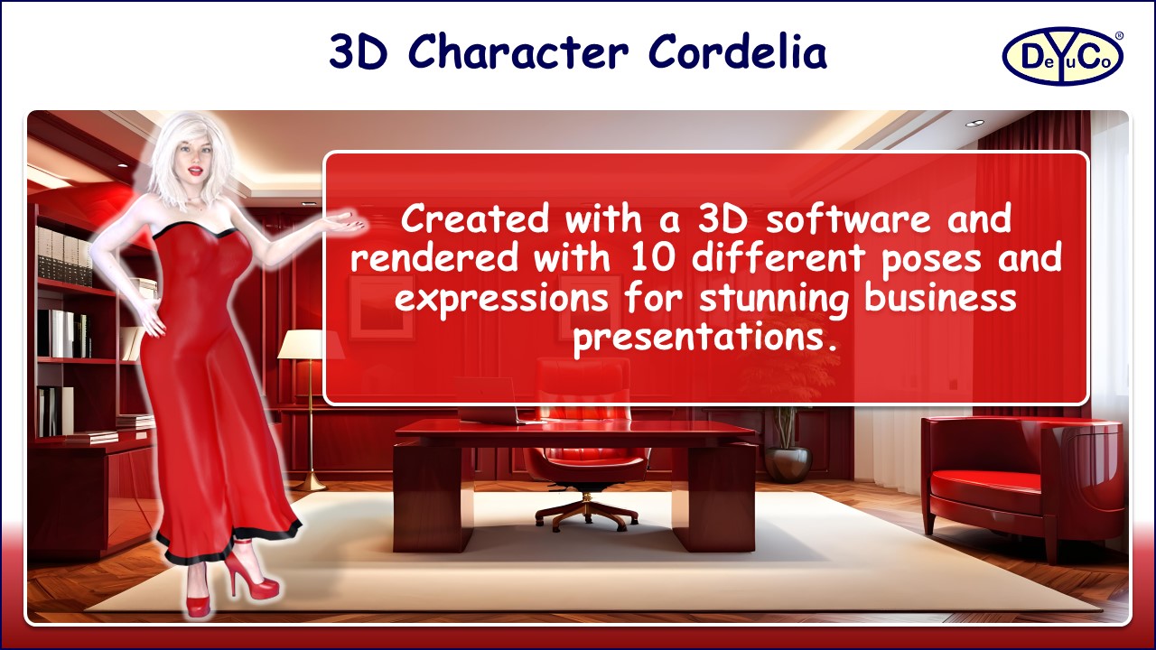 Create awesome business presentations with high-resolution 3D character Cordelia