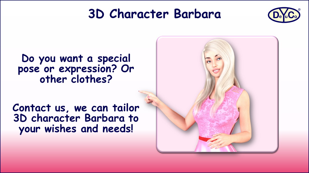 Create vivid presentations with high-resolution 3D business character Barbara