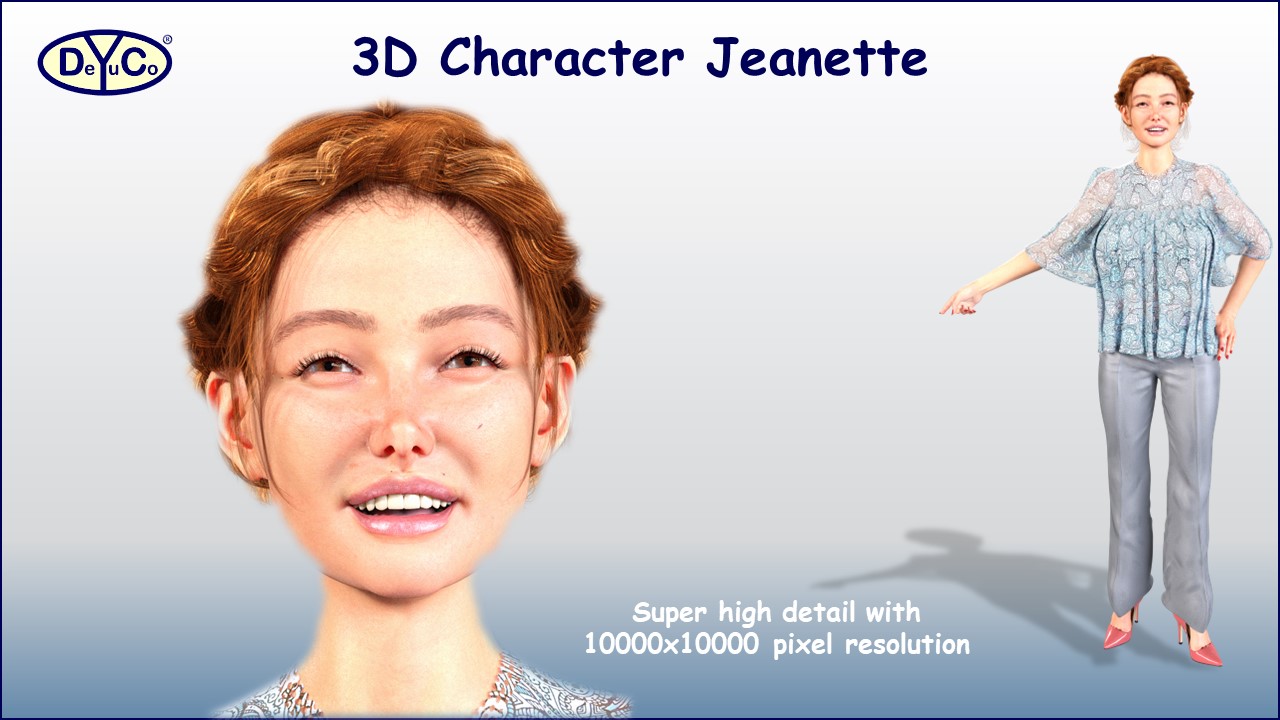 Create professional presentations with high-resolution 3D business character Jeanette