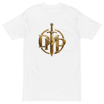 DMP Gold Emblem T-Shirt — Medieval Monogram &amp; Sword Graphic Tee