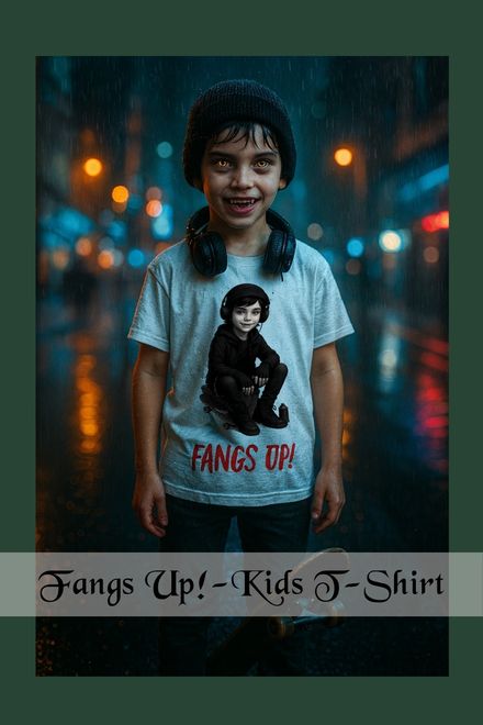 Urban Vamp Boy-Fangs Up-Cotton Kids T-Shirt