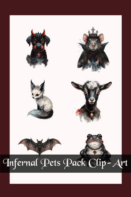 Infernal Pets — Watercolor Clip Art Pack (9 Dark Fantasy Images)