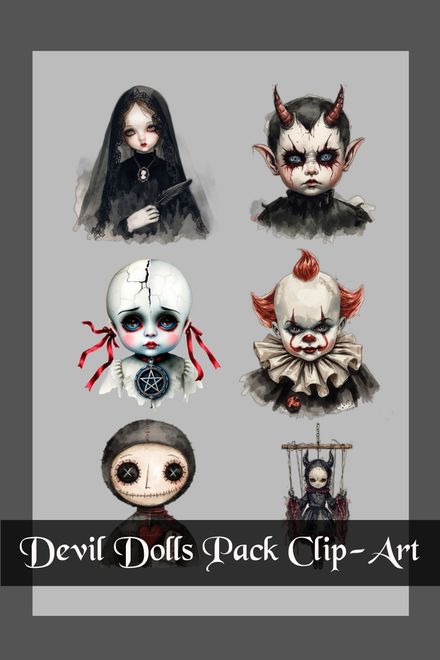 Devil Dolls — Watercolor Clip Art Pack (9 Dark Fantasy Images)