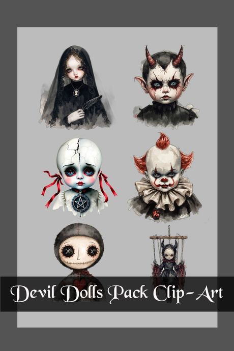 Devil Dolls — Watercolor Clip Art Pack (9 Dark Fantasy Images)