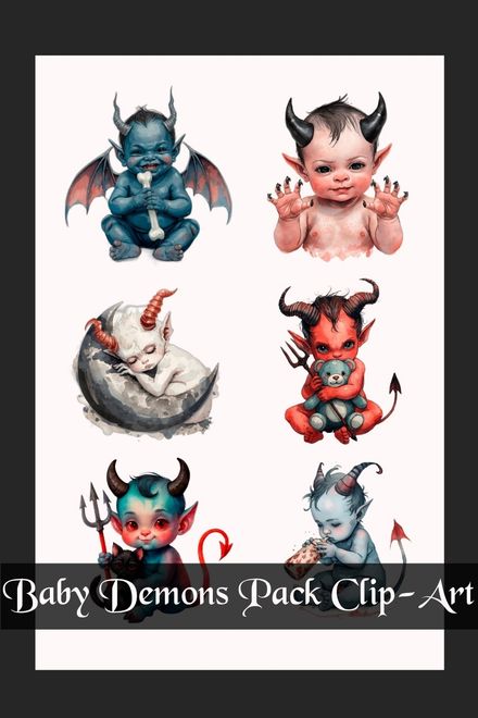 Demon Babies — Watercolor Clip Art Pack (9 Dark Fantasy Images)