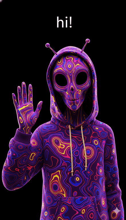 Neon character saying hi 