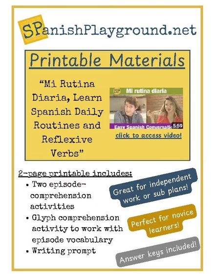 Spanish Video Activities Daily Routines and Reflexive Verbs
