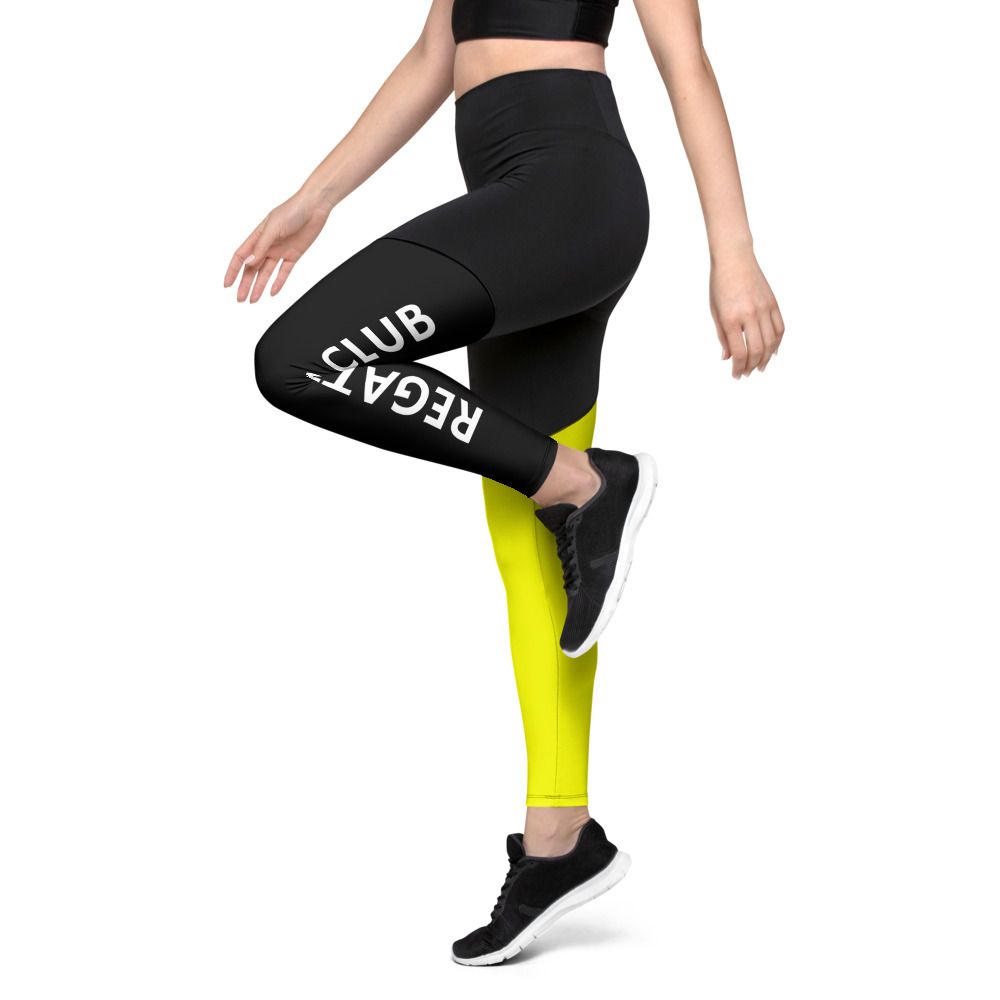 Black & Yellow Women's Sports Leggings - Left Side