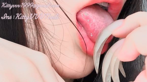 Licking my long natural nails