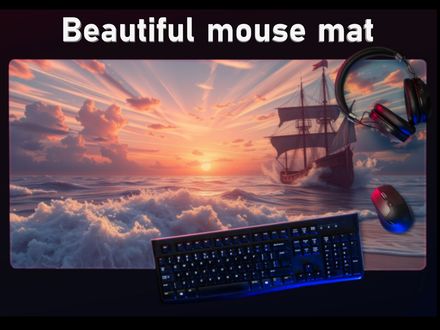 Conquer the High Seas of Gaming: Premium Ocean Sunset &amp; Pirate Ship Gaming Desk Mat – Large Extended