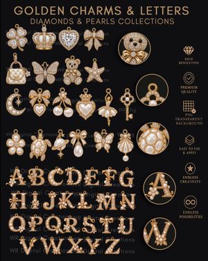 GOLDEN CHARMS &amp; LETTERS — PNG ADDONS  COLLECTION