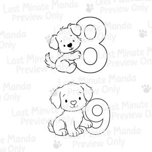 Cuddles the Puppy Numbers 0–9 | Cute Cartoon Puppy Clipart PNG Set for Birthday Crafts, Cards,