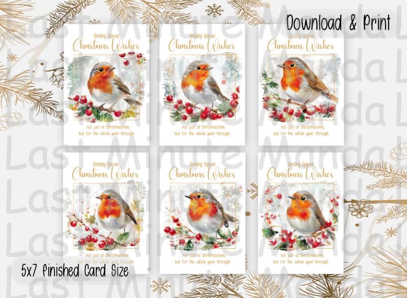 Christmas Wishes Robin Set 2 5 x 7 | Exclusive Print, Cut &amp; Fold Christmas Cards