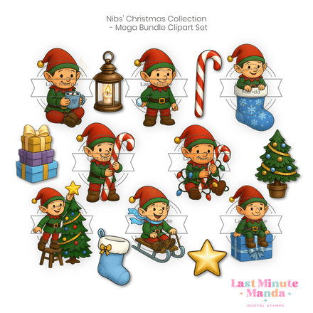 Nibs the Gnome – Christmas Clipart Collection (4–8 Poses + Bundle Options)