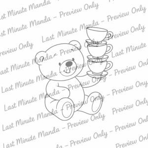 Biscuit the Bear – Tea Party Time Digi Stamp Set | Cute Black &amp; White PNGs for Cardmaking &amp; Crafts
