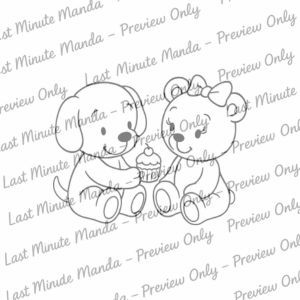 Cuddles the Puppy – Tea Party Time Digi Stamp Set | Whimsical Black &amp; White PNGs