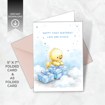 Printable Birthday Card for Kids – Pip the Duckling – Ages 1–10 – A5 &amp; 5x7 – PDF &amp; PNG