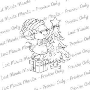 Maisie Mouse – Christmas Helper Digi Stamp Set | Black &amp; White PNG Christmas Clipart