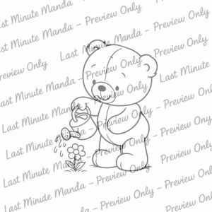 Patches the Bear – Garden Friends Digi Stamp Set | Black and White PNGs