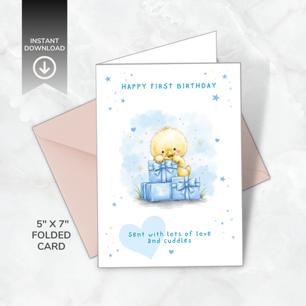 Printable 1st to 10th Birthday Cards – Pip the Duckling – A5 &amp; 5x7 Folded PDF + PNG