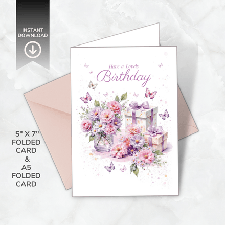 Printable Floral Birthday Card – Birthday Blooms Collection – A5 &amp; 5x7” Folded – Instant Download