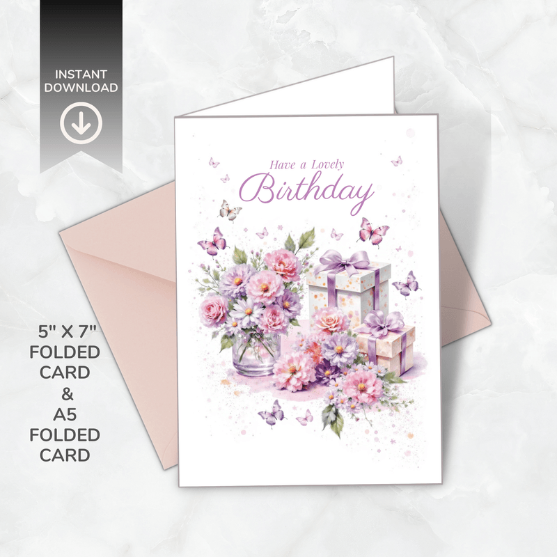 Printable Floral Birthday Card – Birthday Blooms Collection – A5 &amp; 5x7” Folded – Instant Download