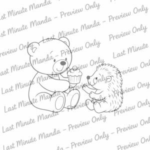 Biscuit the Bear – Tea Party Time Digi Stamp Set | Cute Black &amp; White PNGs for Cardmaking &amp; Crafts