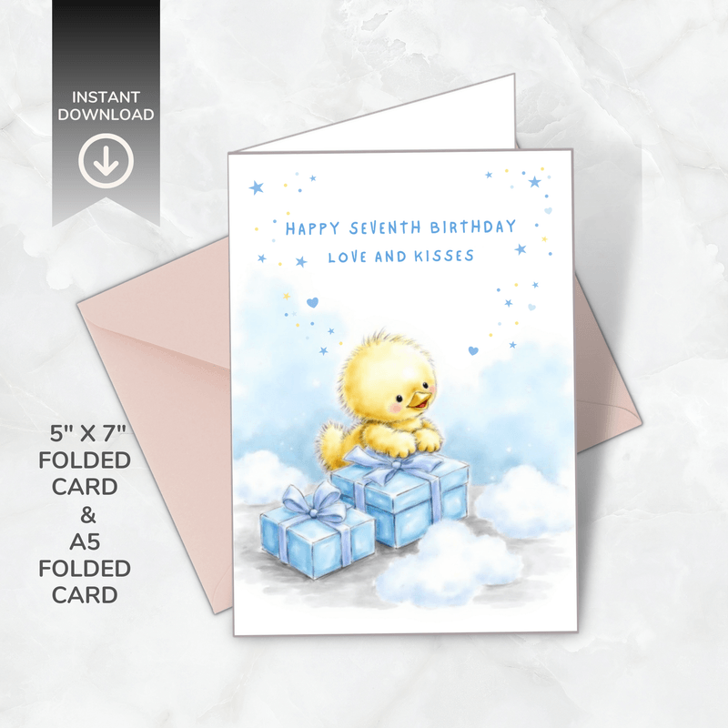 Printable Birthday Card for Kids – Pip the Duckling – Ages 1–10 – A5 &amp; 5x7 – PDF &amp; PNG