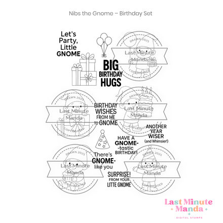 Nibs the Gnome – Birthday Digi Stamp Set