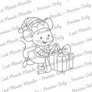 Maisie Mouse – Christmas Helper Digi Stamp Set | Black &amp; White PNG Christmas Clipart