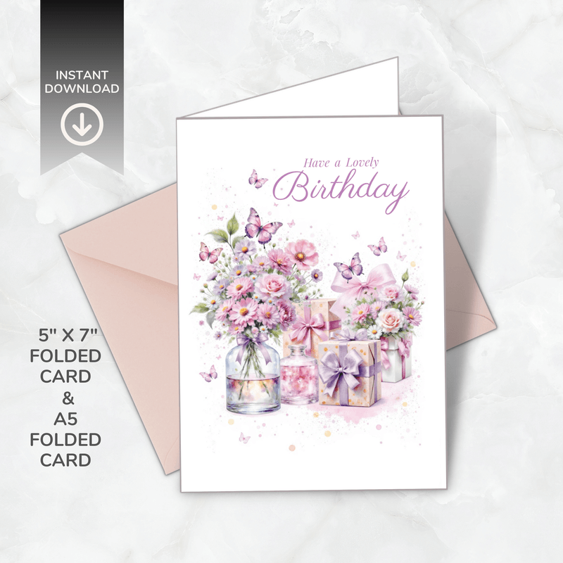 Printable Floral Birthday Card – Birthday Blooms Collection – A5 &amp; 5x7” Folded – Instant Download