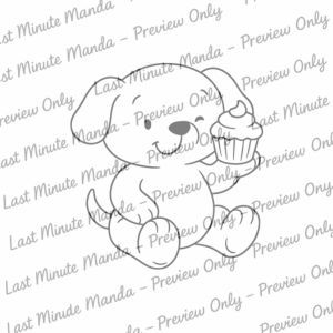 Cuddles the Puppy – Tea Party Time Digi Stamp Set | Whimsical Black &amp; White PNGs