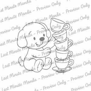 Cuddles the Puppy – Tea Party Time Digi Stamp Set | Whimsical Black &amp; White PNGs