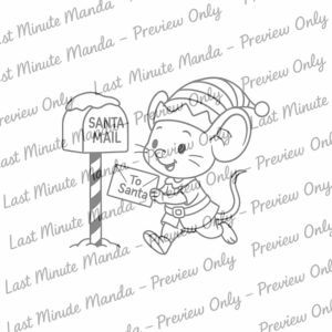 Maisie Mouse – Christmas Helper Digi Stamp Set | Black &amp; White PNG Christmas Clipart