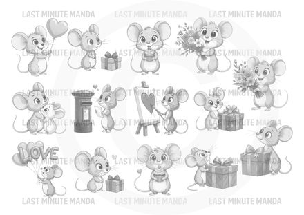 Choppy Mouse Sketch Set 1 - 14 Pencil Illustrations, High-Quality 300 DPI PNG Graphics