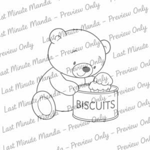 Biscuit the Bear – Tea Party Time Digi Stamp Set | Cute Black &amp; White PNGs for Cardmaking &amp; Crafts